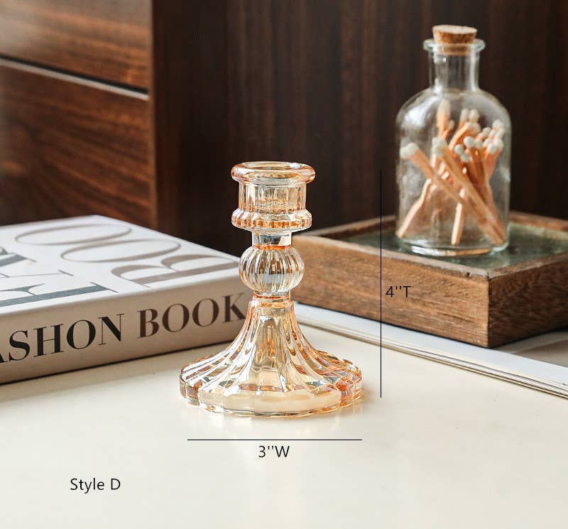 Glass Candlestick Holder Taper Candle Holders Tabletop Amber
