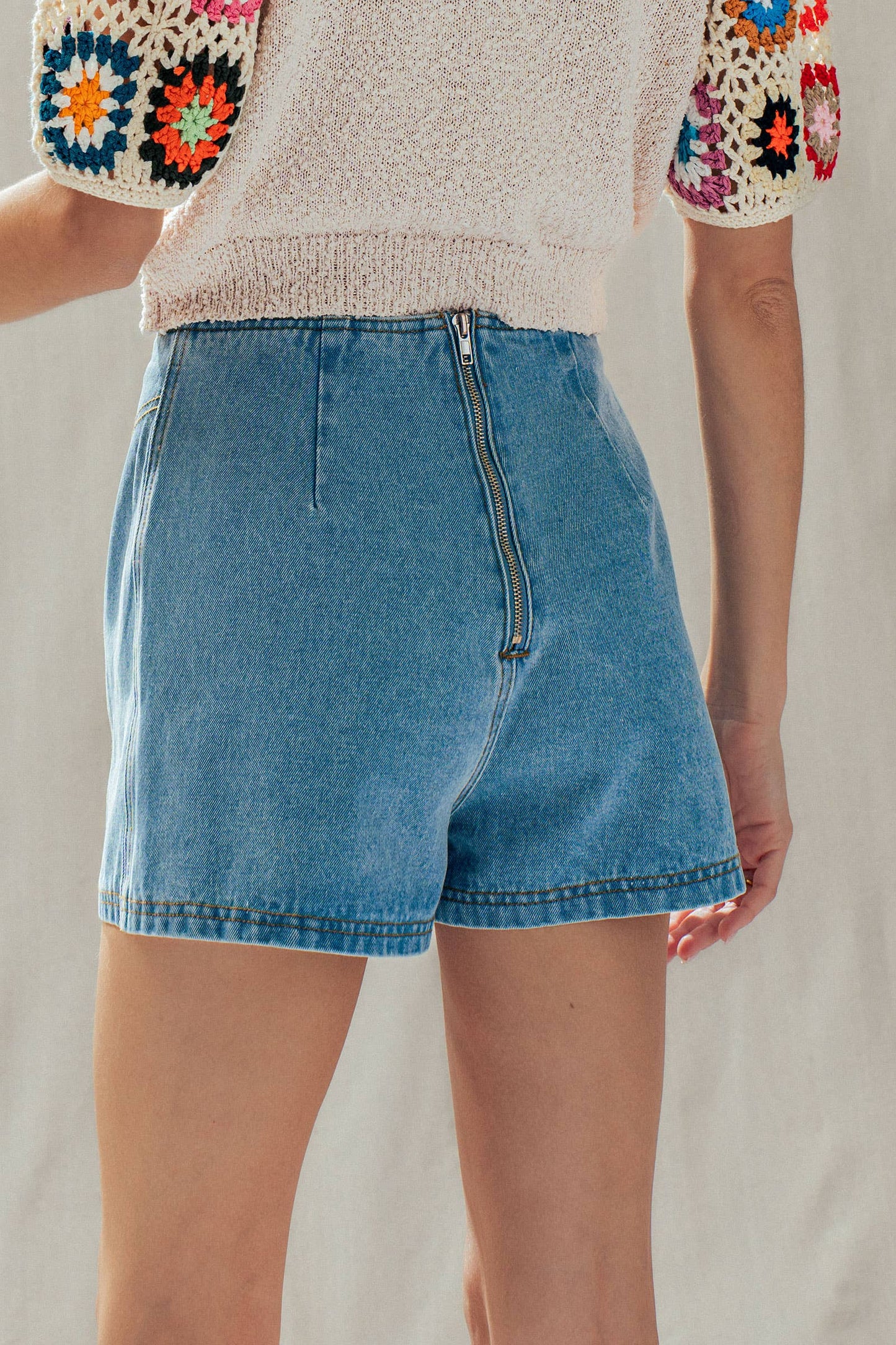 Retro Button Front High Waisted Denim Skort
