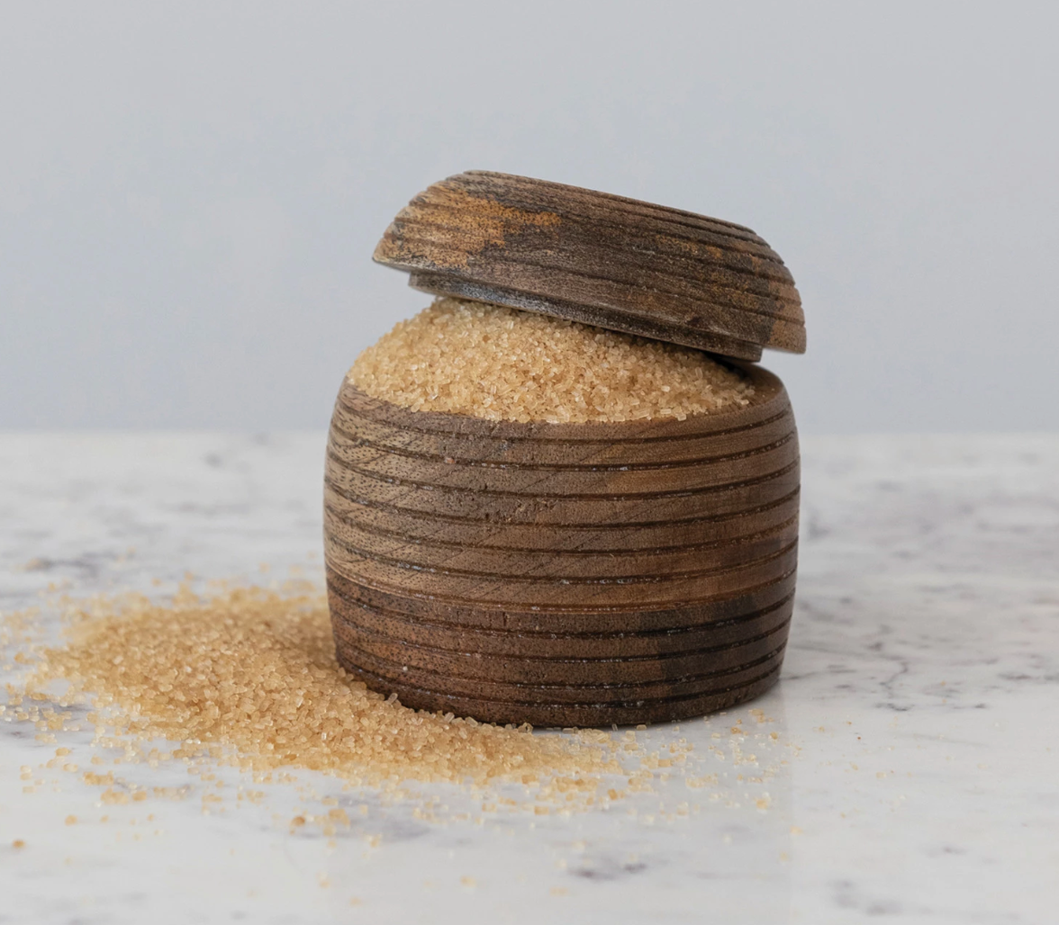 Carved Mango Wood Container w/ Lid, Burnt Finish
