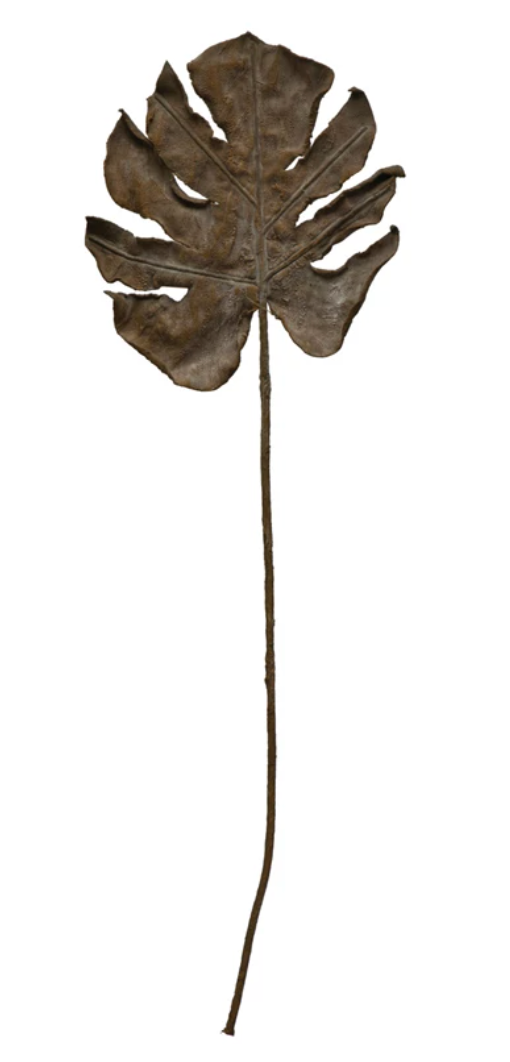 Faux Philodendron Split Leaf, Plaster Finish, Dark Olive