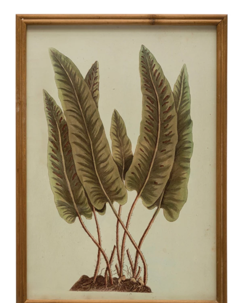 Wood Framed Glass Wall Décor w/ Leaves, White & Green