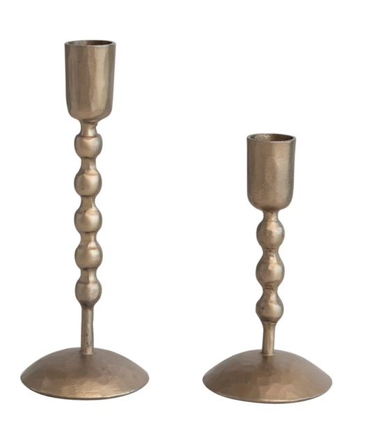 Hand-Forged Iron Taper Holders, Antique Brass Finish, Set of 2