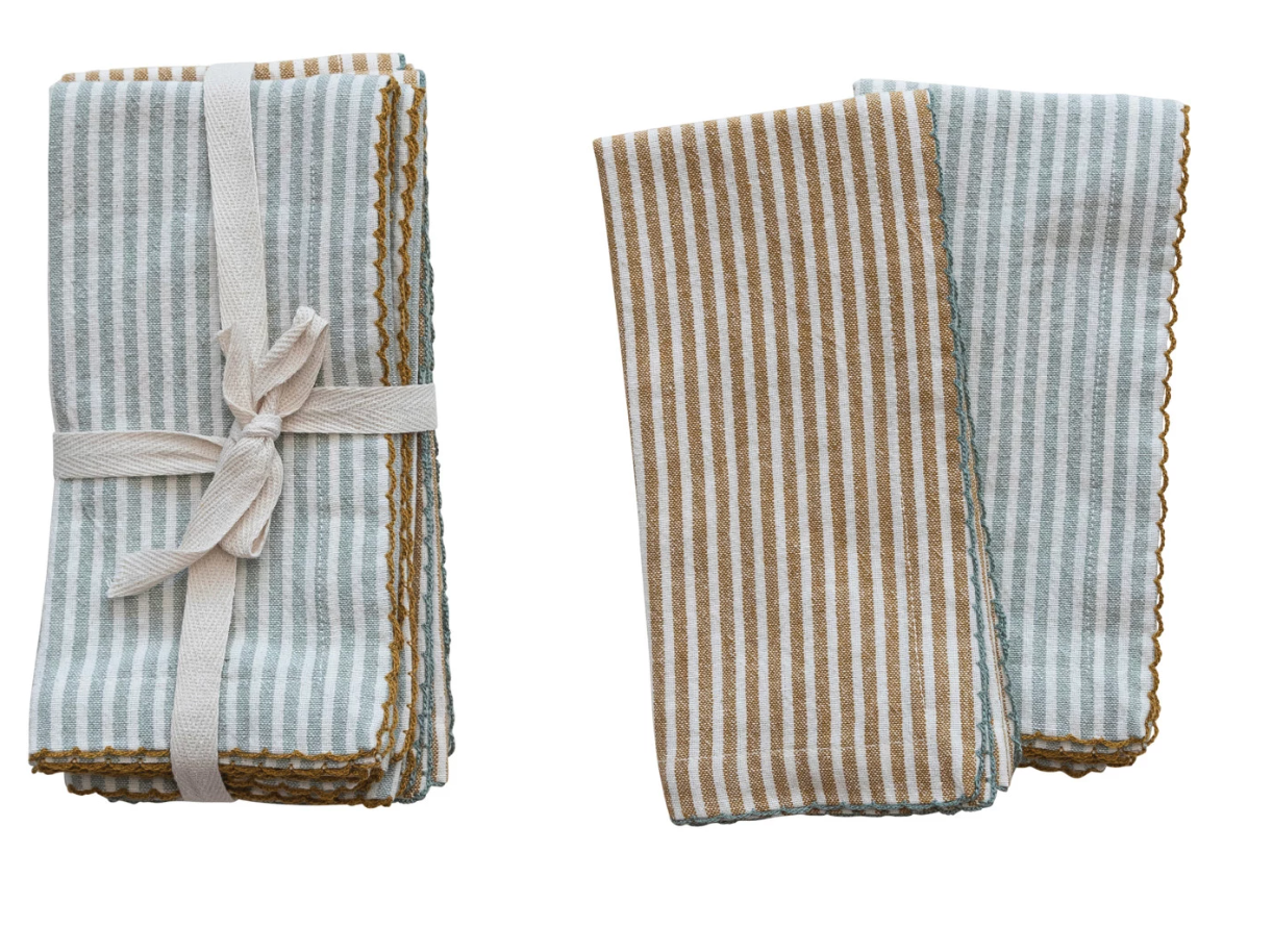 Cotton Napkins w/ Stripes, 2 Colors, Set of 4