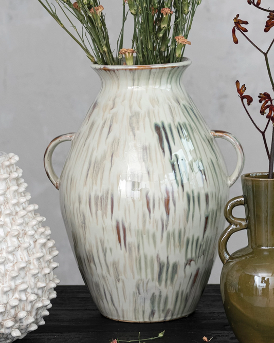 Hand-Painted Stoneware Vase w/ Handles