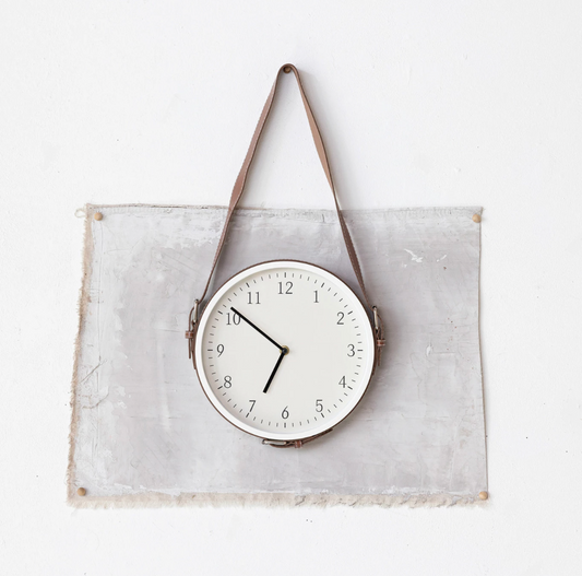 Plastic Hanging Wall Clock w/ Adjustable Leather Strap