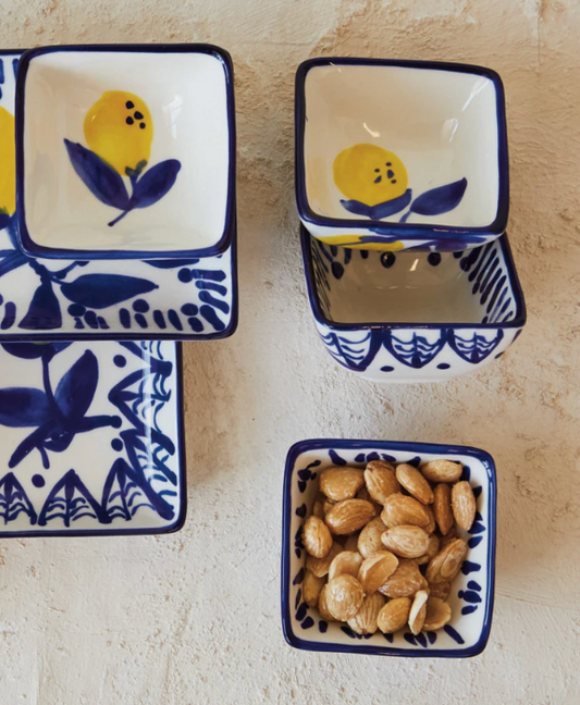Hand-Painted Stoneware Dish w/ Lemons, 4 Styles