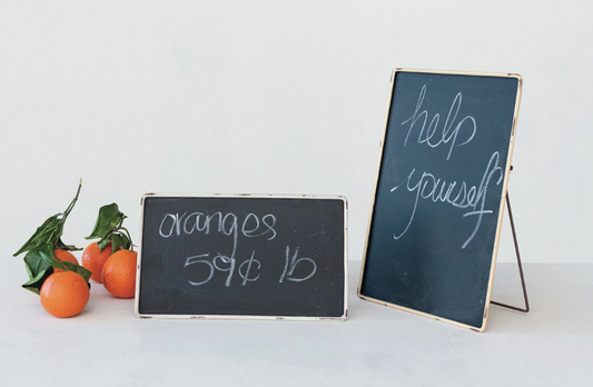 Large - Metal Framed Chalkboard w/ Easel, Distressed Finish, White