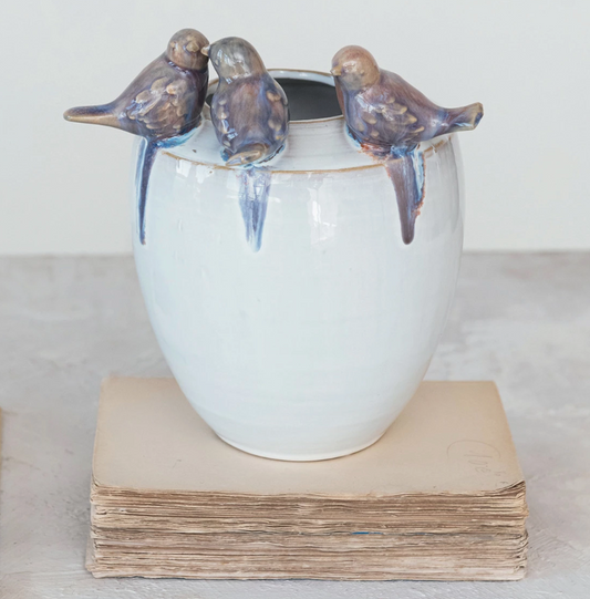 Stoneware Planter/Vase (Holds 5" Pot) (Each One Will Vary)