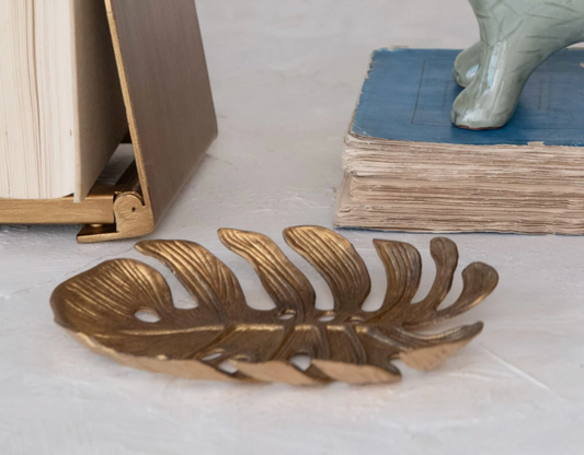 Decorative Pewter Monstera Leaf, Antique Gold Finish