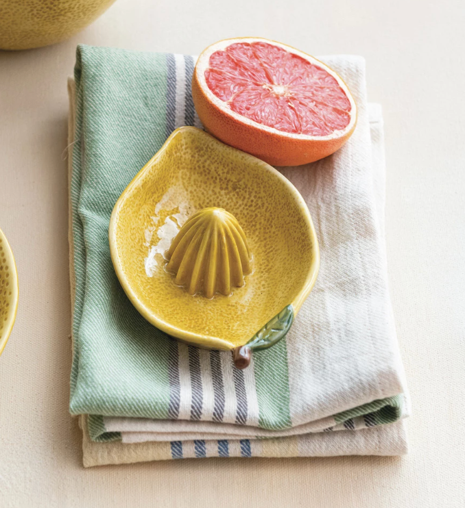 Hand-Painted Stoneware Lemon Shaped Juicer, Yellow