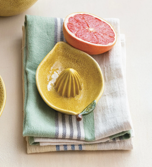 Hand-Painted Stoneware Lemon Shaped Juicer, Yellow