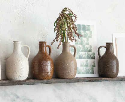 Decorative Stoneware Jug w/ Handle, 4 Colors (Each One Will Vary)