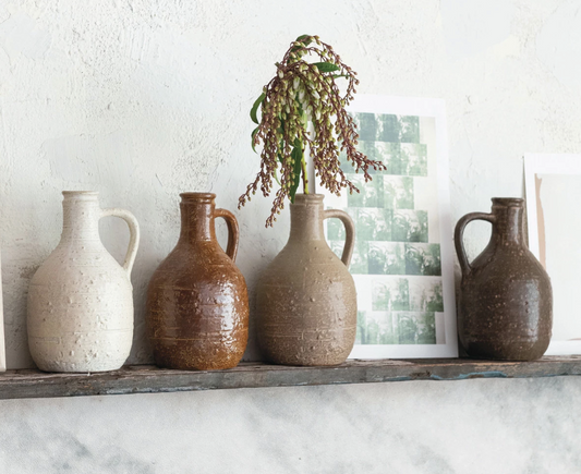 Decorative Stoneware Jug w/ Handle, 4 Colors (Each One Will Vary)