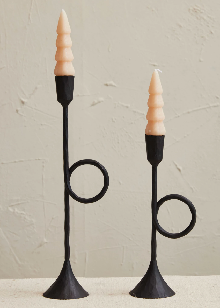 Hand-Forged Cast Iron Taper Holder w/ Handle, Black