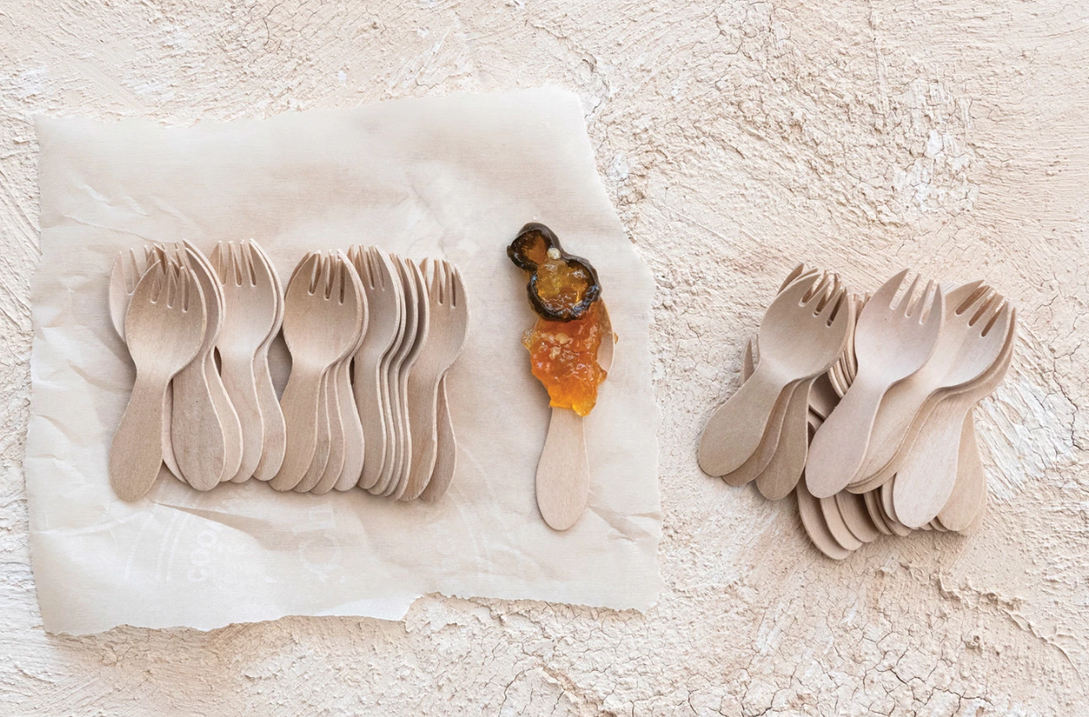 Wood Single Use Spork, Natural, Set of 50