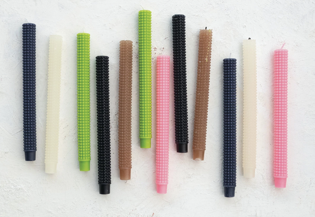 Unscented Hobnail Taper Candles in Box, Set of 2