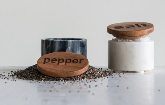 Salt and Pepper Container with Wood Lid, 2 Styles