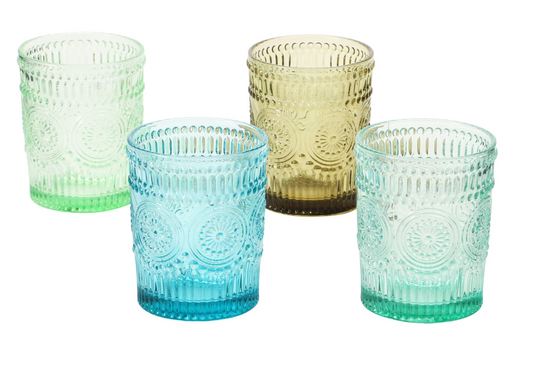 Embossed Drinking Glass, 4 Colors