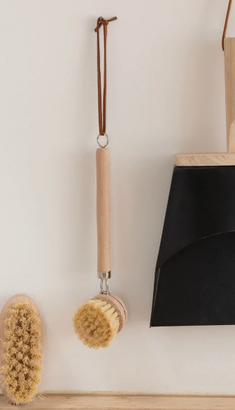 Beech Wood Dish Brush with Leather Strap