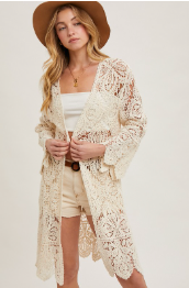 Crochet Open Front Bell Sleeved Cardigan
