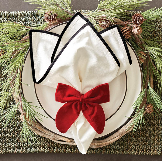 Velvet Bow Napkin Ties - Red - Set of 4