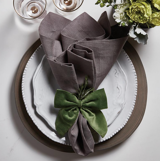 Velvet Bow Napkin Ties - Forest Green - Set of 4