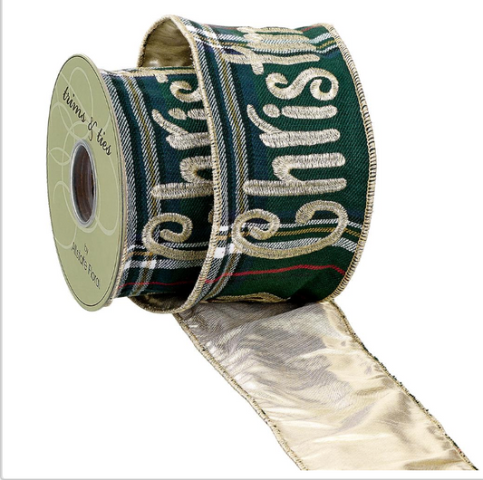4"Wx5yd Merry Christmas Plaid Ribbon Green Red