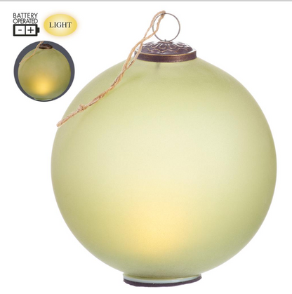 Battery Operated Glass Ornament Ball Table Top With Light Green