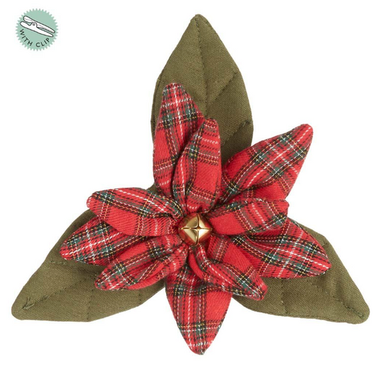 17" Plaid Poinsettia With Clip Red Green