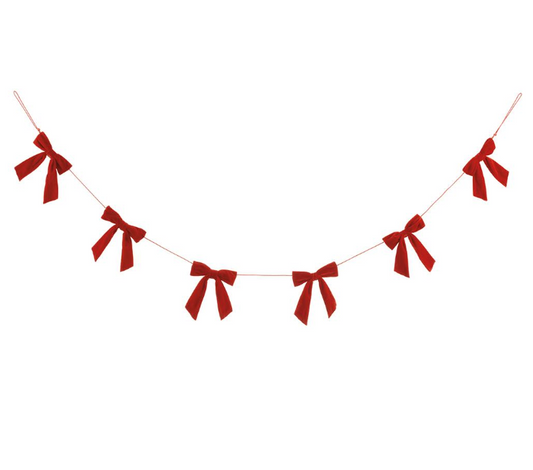 5' Velvet Bow Garland  Red