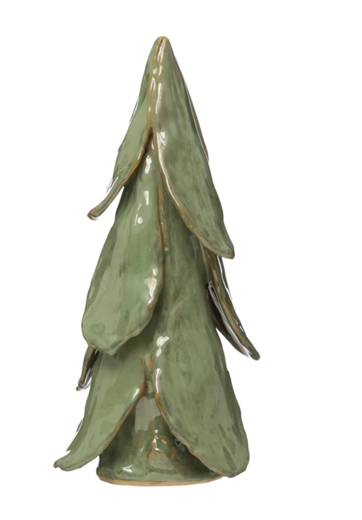 5-1/2" Round x 11"H Handmade Stoneware Tree, Reactive Glaze, Mint Color