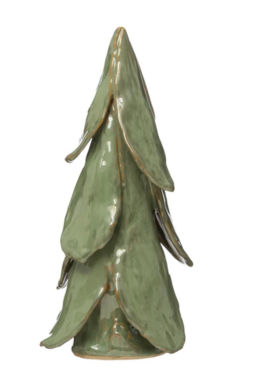 5-1/2" Round x 11"H Handmade Stoneware Tree, Reactive Glaze, Mint Color