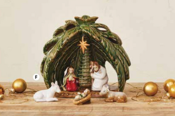 Stoneware Nativity, multi color