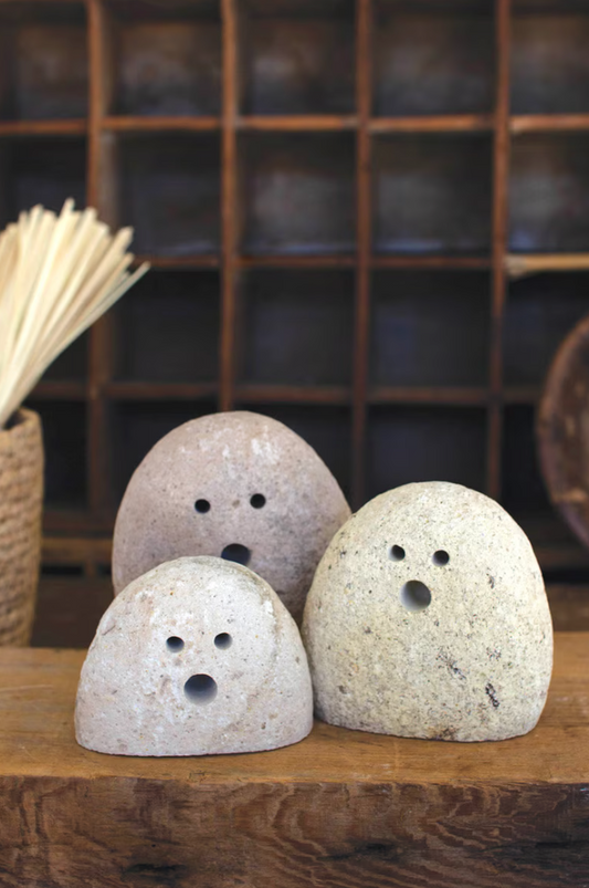 Set of Three Tabletop River Rock Ghosts