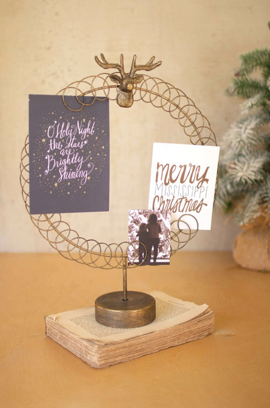 Round Wire Christmas Card Holder on a Stand