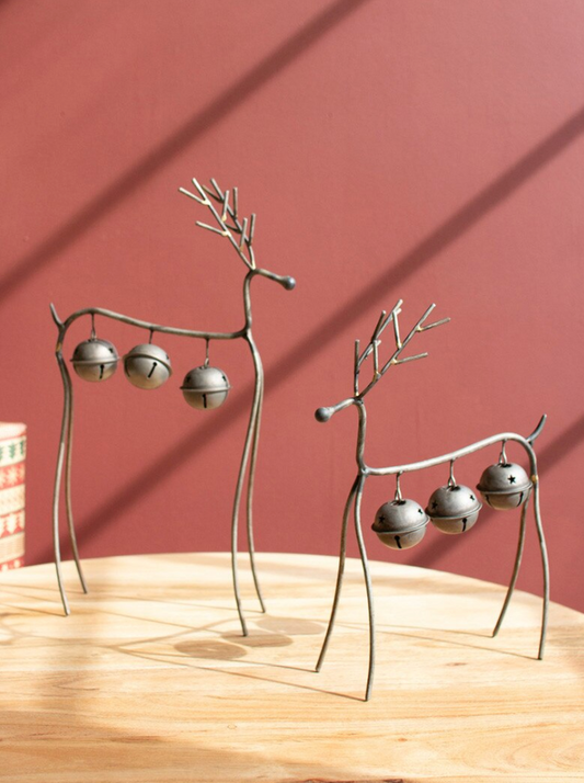 Set of two wire reindeer with bells