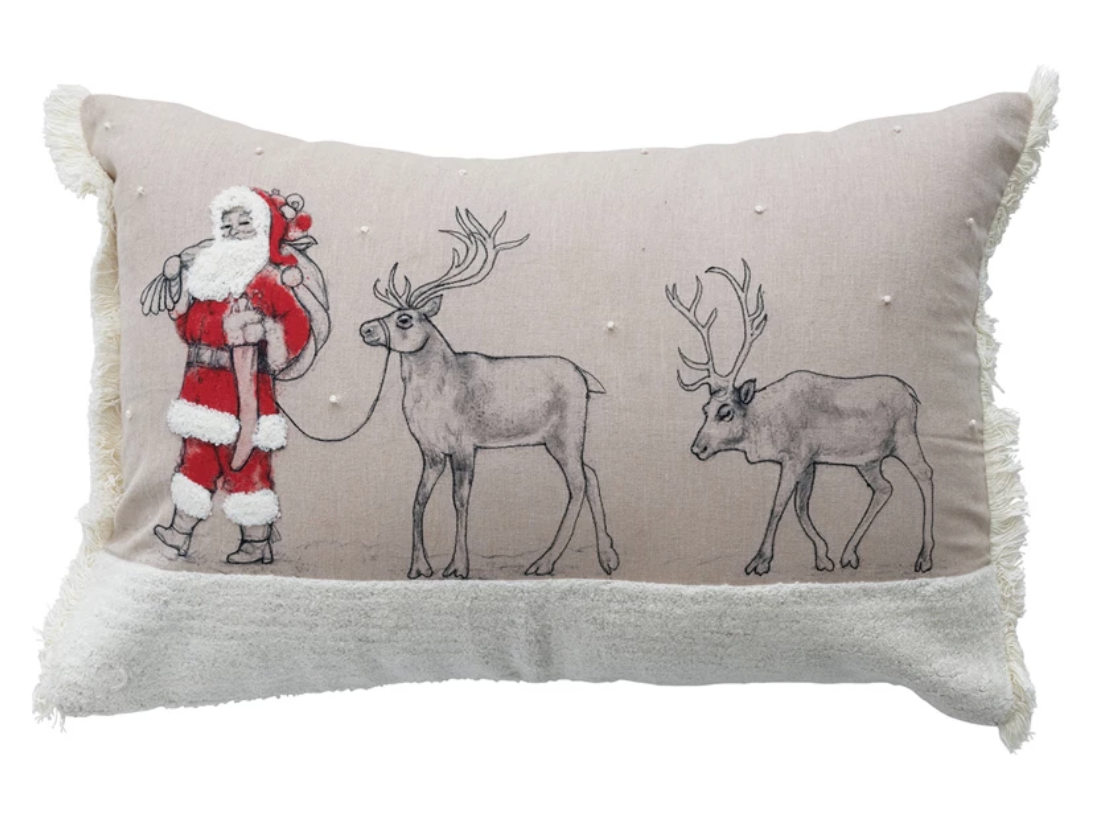 Lumbar Pillow with Embroidery, French Knots & Fringe