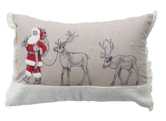 Lumbar Pillow with Embroidery, French Knots & Fringe