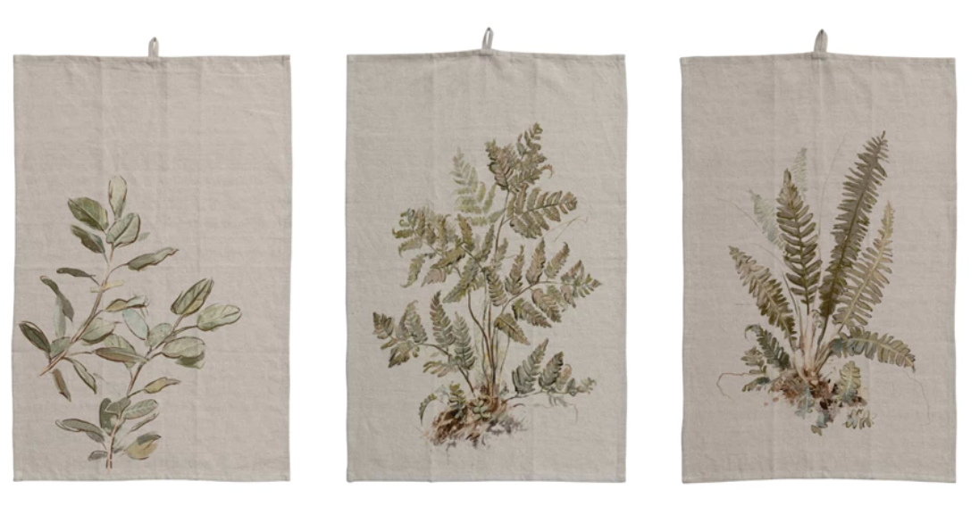 Cotton & Linen Printed Tea Towel w/ Botanical Image
