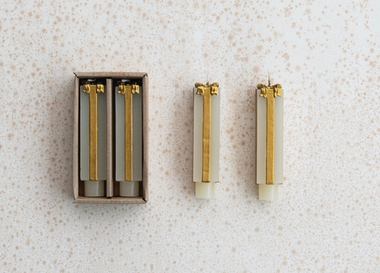Unscented Package Shaped Taper Candles in Box, White & Gold