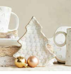 Stoneware Tree Shaped Plate with Trees