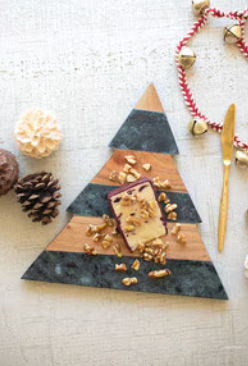 Green Marble and Acacia Wood Christmas Tree Cutting Board