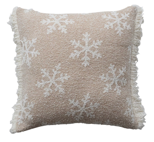 20" Square Woven Jacquard Two-Sided Pillow w/ Snowflake Pattern