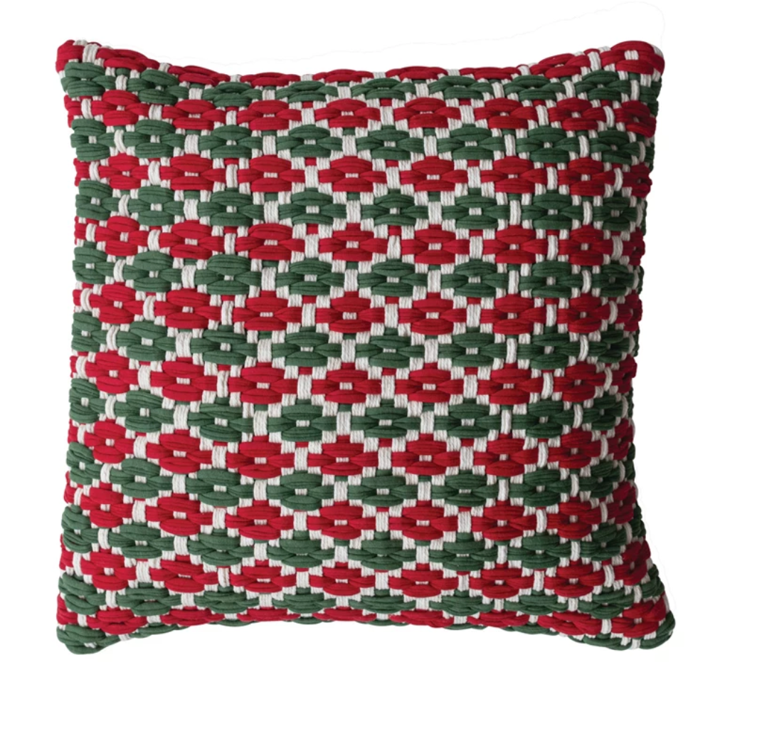 20" Square Hand-Woven Cotton Chindi Pillow with Pattern
