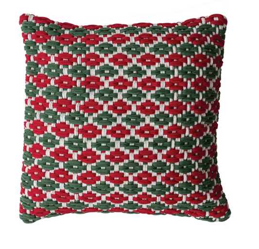 20" Square Hand-Woven Cotton Chindi Pillow with Pattern