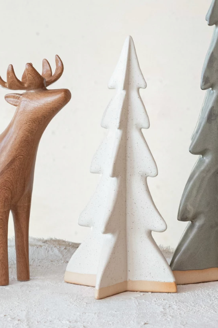 Stoneware Tree, Reactive Glaze, Cream Color & Unglazed