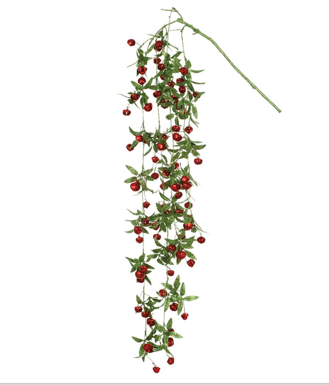 42" Glittered Leaf Hanging Spray With Bells Red Green