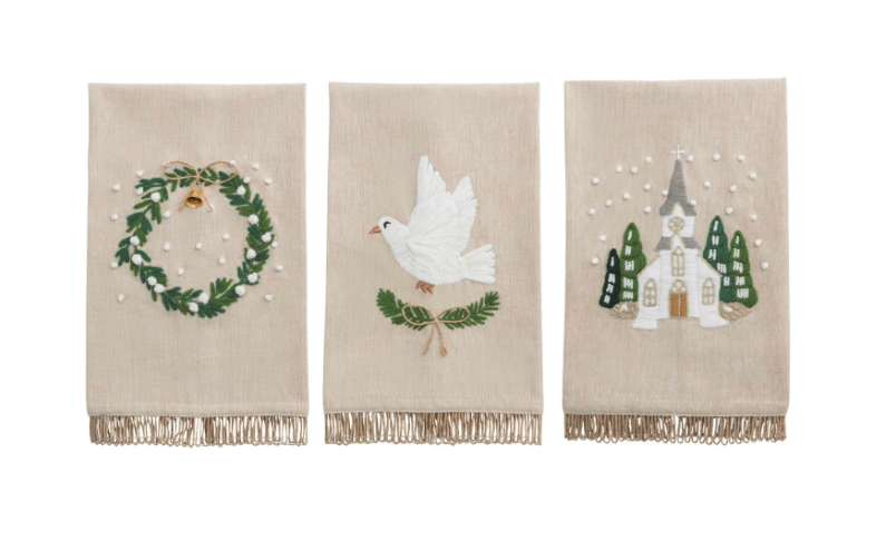 White Christmas Embroidered Towel