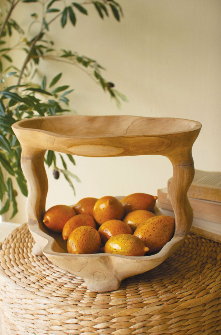 Two-Tiered Teakwood Serving Tower