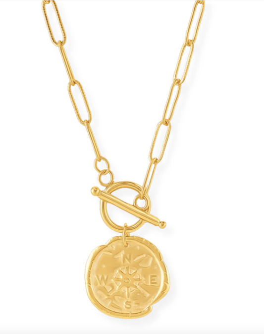 ELLIE VAIL ASHER COMPASS PENDANT TOGGLE CHAIN NECKLACE